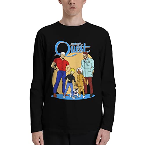 Jonny Music and Quest Men's Comfortable Long-Sleeved Shirts Round Neck Fashion Personality Perfect T-Shirts Black XX-Large