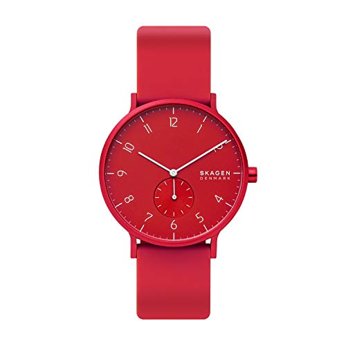 Skagen Men's Aaren Quartz Analog Stainless Steel and Silicone Watch, Color: Red (Model: SKW6512)