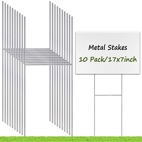 Yard Sign Stakes Metal, 17x7 Inch Yard Sign Holder Stand Sign Stakes for Ground Outdoor, Remiawy 10 Pack Wire Metal Yard Stakes for Corrugated Plastic Sign, Blank Lawn Sign Posts, Estate Garage Sale