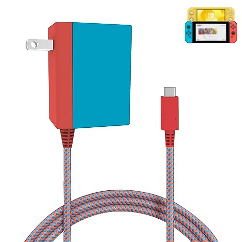 Adapter Power Cord for Nintendo Switch, Replacement AC Adapter Cable 15V 2.6A Switch Charger Power Supply for Nintendo Switch,Switch Lite, Switch OLED and Other USB-C Devices (Blue&Red)