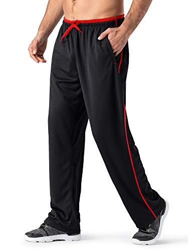 MAGNIVIT Workout Pants for Men Loose fit Warm Up Baggy Sweatpants with Zipper Pockets Black/Red