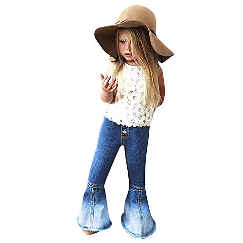 MODNTOGA Baby Girls Denim Bell Bottom Jeans Vintage Toddler Flare Pants Jeans Western Kids Girls Clothes Hippie Pants Outfit (Dark Blue, 130 (6-7T))