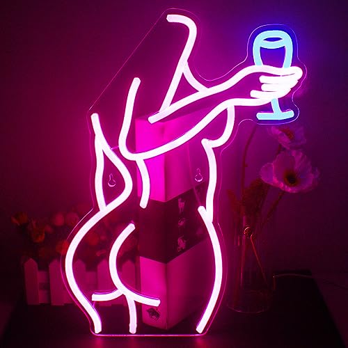 JURONGYILU Lady Back Neon Sign Pink Blue LED Sexy Lady Neon Lights for Wall Decor Woman Light Up Signs for Bedroom Man Cave Home Beer Bar Store Hotel Home Party Gifts