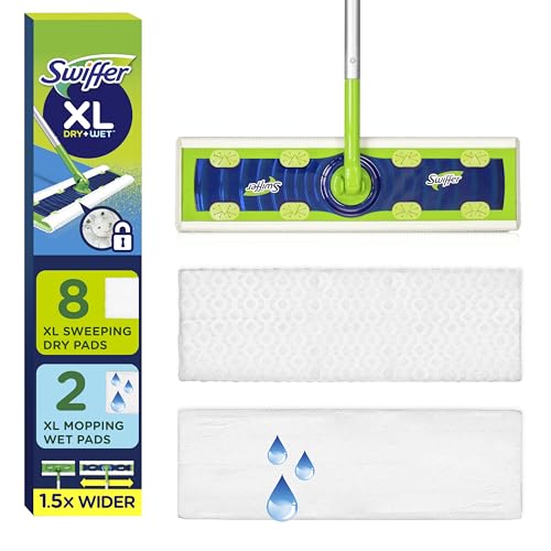 Swiffer Sweeper XL 2-in-1 Dry + Wet Floor Mopping and Sweeping Kit, Multi-Surface Kit for Floor Cleaning, Kit Includes 1 XL Sweeper, 8 XL Dry Sweeping Cloths, 2 XL Wet Mopping Cloths