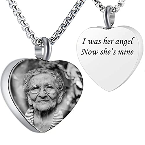Fanery sue Ashes Necklace for Women Men, Custom Picture Text Dog Tag Engraved Urn Heart Pendant Keepsake, Cremation Jewelry Necklace for Ashes, Memorial Sympathy Gift for Loss of Loved(Silver)