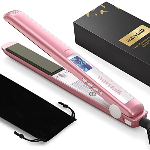 Wavytalk Salon Flat Iron Hair Straightener, Negative Ion Flat Iron with Titanium Plates Get Frizz-Free Hair, Dual Voltage Flat Iron for Hair with Auto Shut-Off (Rose Gold)