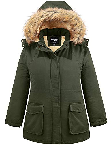 Soularge Women's Winter Plus Size Warm Faux Fur Coat Outerwear(Army green, 3X)