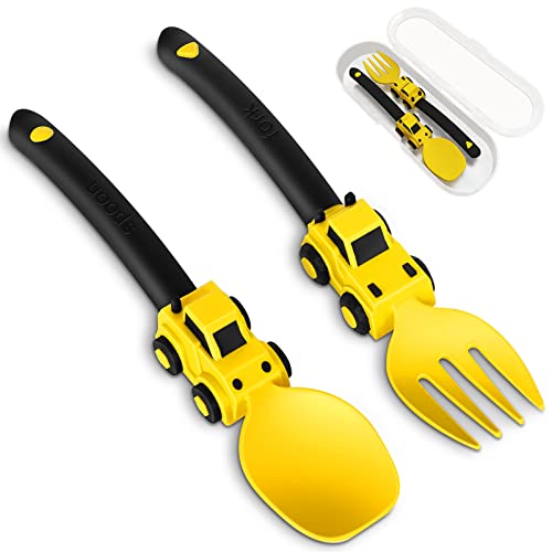 Deinyi Construction Toddler Utensils - Toddler Forks and Spoons Toys - Kids Spoon and Fork Set - Suitable for Kids Utensils - Baby Utensils, Toddler Gifts for 1 2 3 4 5 year old and Birthday Gifts
