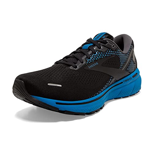 Brooks Ghost 14 Sneakers for Men Offers Soft Fabric Lining, Plush Tongue and Collar, and L Lace-Up Closure Shoes Black/Blackened Pearl/Blue 10.5 D - Medium