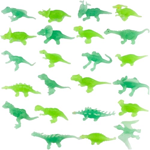 Liberty Imports 24 PCS Glow in The Dark Miniature Plastic Dinosaur Figures - Mini Toys Jurassic Figurines Assorted Luminous Glowing Party Favors Supplies