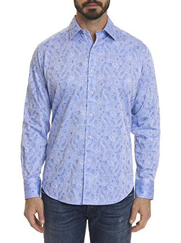 Robert Graham Men’s Hanging Gardens Woven Shirt, Long-Sleeve Button-Up Shirt for Men, Large, Light Blue
