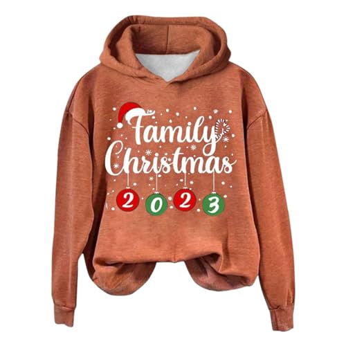 orders placed by me Family Christmas 2023 Hoodies for Women Christmas Printed Long Sleeve Sweatshirt Hoodled Pullover Tunic (Orange-B, L)