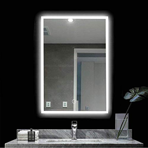 LED Bathroom Mirror Wall Mounted Light,28' X 20' Lighted Edge Backlit Vanity Light with 3-Colour Dimmable Touch Switch Horizontal Rectangle (18W) (28x20 Inch)