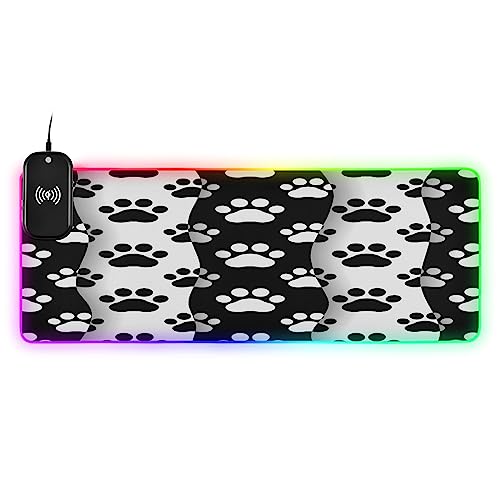 Cat Paws & Cow Print Gaming Mouse Pad Led Mousepads RGB Backlit with 14 Lighting Modes, Non Slip Base Soft Computer Keyboard Mat for Gaming PC Laptop Desk, M