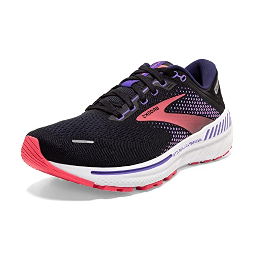 Brooks Women's Adrenaline GTS 22 Supportive Running Shoe - Black/Purple/Coral - 8.5 Wide