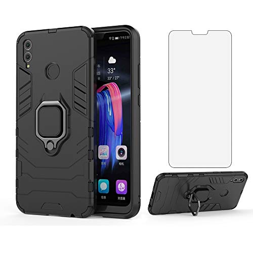 Phone Case for Huawei Honor 8X with Tempered Glass Screen Protector Cover and Magnetic Ring Holder Stand Kickstand Slim Hard Cell Accessories Huwai Honor8X Hawaii Men Boys Women Girls Cases Black