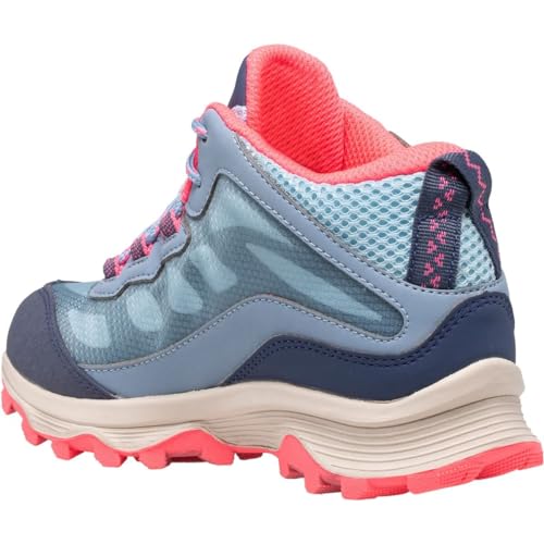 Merrell Moab Speed Mid Waterproof Hiking Boot, Dusty Blue/Coral, 3 US Unisex Big Kid