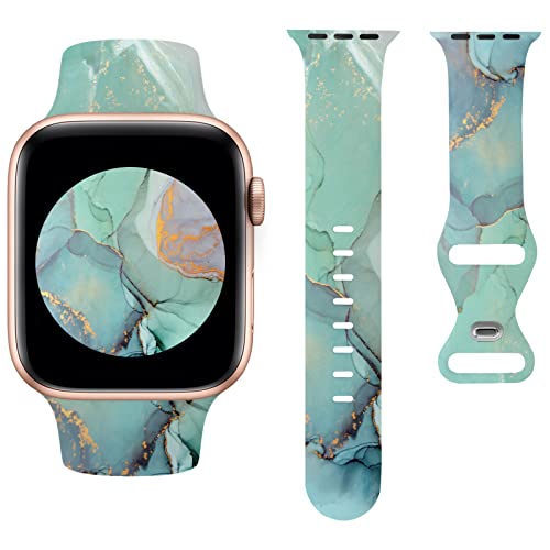 Sport Bands Compatible with Apple Watch Band 38mm 40mm 41mm Women Men Luxury Gifts, Mint Green Marble Double Sided Designer Soft Silicone Strap Replacement Wristbands for iWatch Series 7/SE/6/5/4/3/2/1