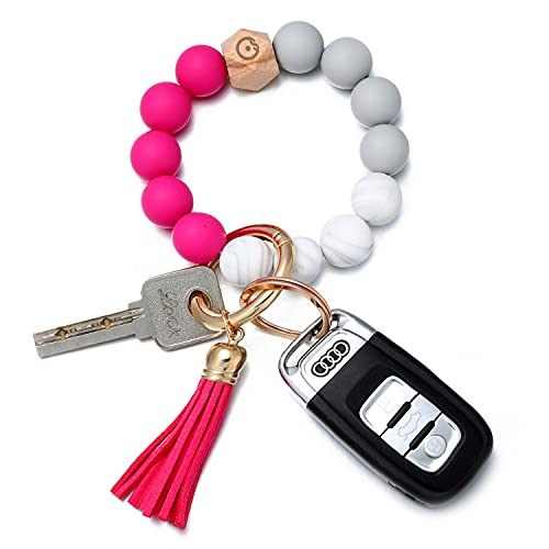 Coolcos Wristlet Keychain Bracelet Silicone Beaded Keyring Bangle Key Rings Accessory for Women Girls
