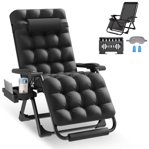 Slendor Zero Gravity Chairs,26' Padded Zero Gravity Recliner, Lounge Chair for Outside, Lawn Patio Chair with Aluminum Alloy Lock, Foot Rest, Cup Holder, Support 440lbs, Black