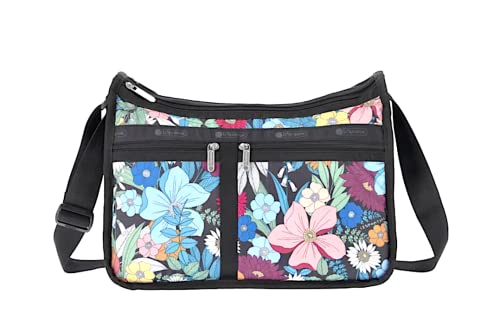 LeSportsac Favorite Floral Deluxe Everyday Crossbody Bag + Cosmetic Bag, Style 7507/Color E706, Earth Tone & Jewel Tone Flower Blooms, Exotic Shades of Crimson, Nutmeg, Sage, Cobalt & Burgundy