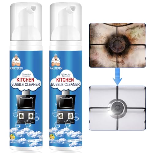Kitchen Cleaner Spray, 2 Pack Oven and Degreaser Cleaner, Cooktop Cleaner for Glass Top, Ceramic, Stove Cleaner Remove Grease in The Kitchen, Bubble Cleaner Foam Spray with Lemon Scent(4 Fl oz.)