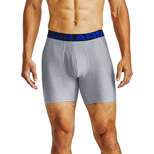 Under Armour mens Tech 6-inch Boxerjock 2-Pack , Academy Blue (408)/Mod Gray Light Heather , Large