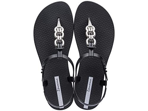 Ipanema Women's Connect Sandal - Comfortable, Stylish & Versatile Summer Footwear, Black and Silver, Size 9