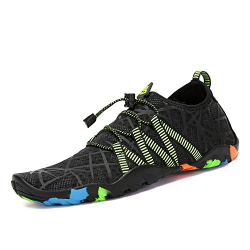 Water Shoes for Men Beach Shoes Quick Dry Swimming Shoes Outdoor Surfing Kayaing Warer Aerobic Shoes Black-Green 12.5 Women/11 Men