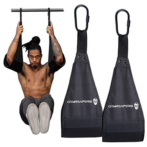 Gymreapers Hanging Ab Straps For Core Strength and Abdominal Training - Padded Adjustable Arm Supports For Bodyweight Exercises (Black)