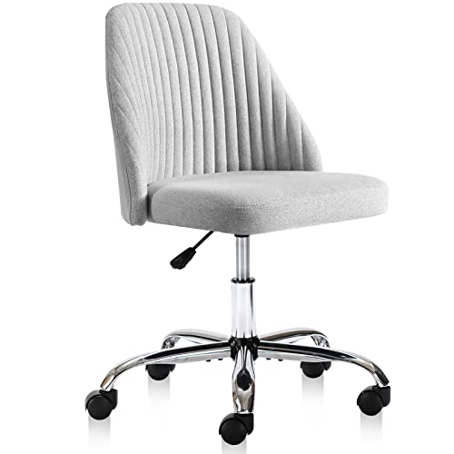 Armless Office Chair Cute Desk Chair, Modern Fabric Home Office Desk Chairs with Wheels Adjustable Swivel Task Computer Vanity Chair for Small Spaces