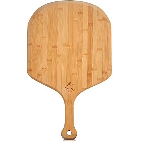 Zulay (Large 15') Authentic Bamboo Pizza Peel Wood - Natural Bamboo Pizza Paddle With Easy Glide Edges & Handle For Baking - Large Wood Pizza Peel For Transferring & Serving