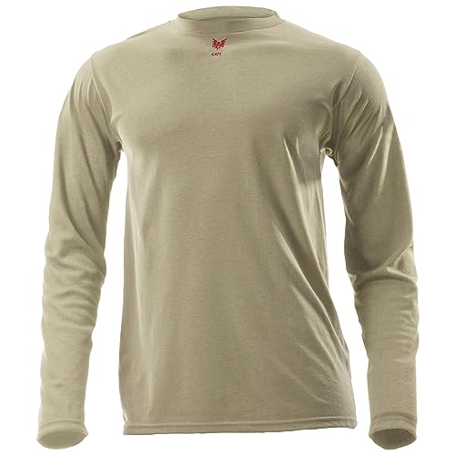 DRIFIRE CAT1 Ultra-Lightweight Long Sleeve Baselayer | Flame-Resistant, Rapid Moisture-Wicking, Odor Control | Arc Protection - Ideal for High-Risk Industries - Desert Sand, Large