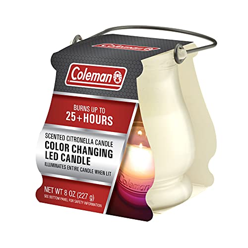 Coleman Color Changing LED Citronella Outdoor Citronella Scented Candle - 25-Hour Burn Time - Perfect for Camping, Patio Tables, Picnics and Outdoor Activities - 8 oz