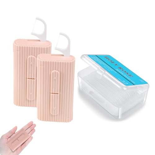 Holy rose Portable Dental Floss Dispenser 2 Case, Portable Floss Picks Case with Adult Floss Sticks 80 Count,Flossers Toothpicks Case Perfect for Home,Travel Cleaning Teeth Oral Care Best Tool(Pink)
