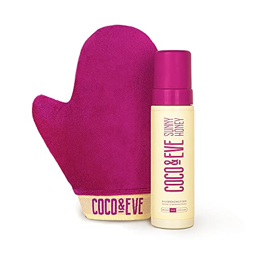 Coco & Eve Self Tanner Mousse Kit - All Natural Sunless Tanning (Dark) | Instant Lotion with Bronzer Mitt Applicator Sunny Honey Bali Bronzing
