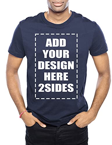 Oucouvip Custom T-Shirt for Men Women Add Your Own Design/Text/Photo Cotton Crewneck Tee-Navy