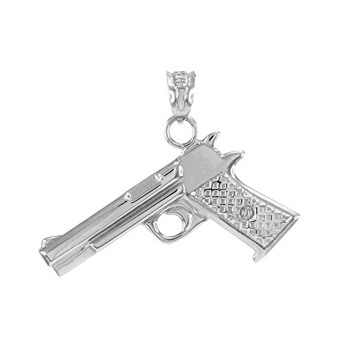 Solid 925 Sterling Silver Pistol Gun Necklace Pendant