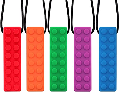 SLGOL Sensory Chew Necklaces, 5 Pack Bundle Colorful Chew Necklaces for Sensory Kids, Perfectly Textured Silicone Chew Toys for ADHD, Autism, Biting, Needs, Oral Motor, BPA Free
