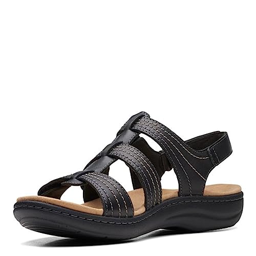 Clarks Women's Laurieann Vine Flat Sandal, Black Leather, 8