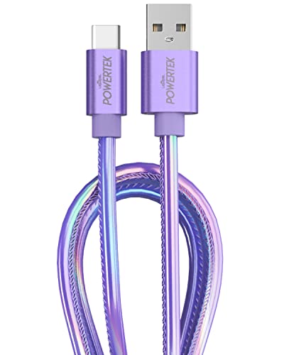 LIQUIPEL Powertek Metallic Shine USB Type C Charger Cable, 6ft Fast Charging USB C Cord, Adapter for Car, Galaxy, Android, Note, MacBook, Nintendo, Playstation, Chromebook, Pixel (Purple)