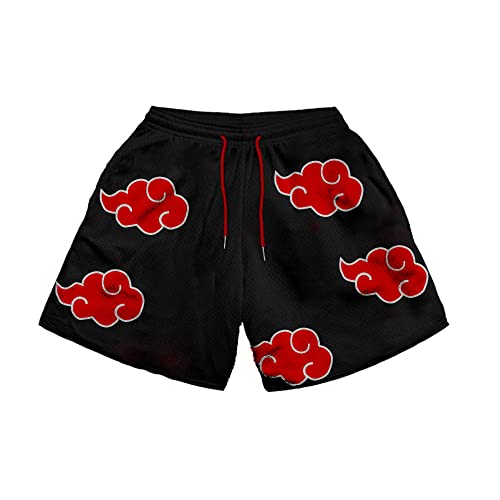 Rulercosplay Anime Akatsuki Cloud Swim Trunks 5'' Inseam Funny Board Shorts for Men, Boys Black