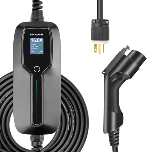 LEFANEV 10/16A EV Charger Level 1+2, 25ft Charging Cable NEMA 6-20 Plug with LCD Display Portable EV Charging Station for Electric and Hybrid Vehicles