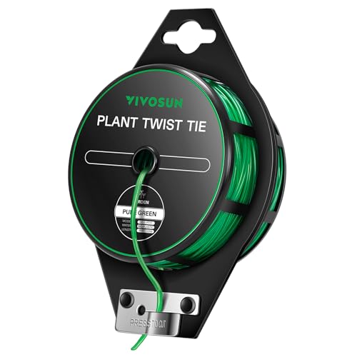 VIVOSUN 164 Feet PE-Coated Twist Tie, Roll Spool Dispenser with Cutter Secure Garden Plant Multi-Function Cable Snack Tie, Green