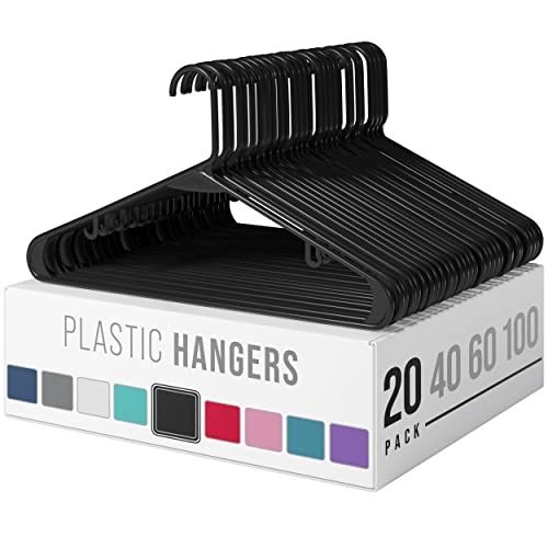 Plastic Clothes Hangers 20 Pack Black - Durable Coat and Clothes Hangers - Lightweight Space Saving Laundry Hangers