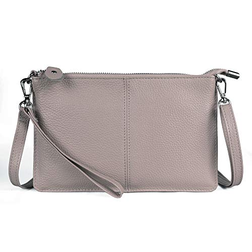 befen Light Beige Pink Leather Wristlet Clutch Bag, Small Crossbody Handbag Purse with Card Slots (Beige)