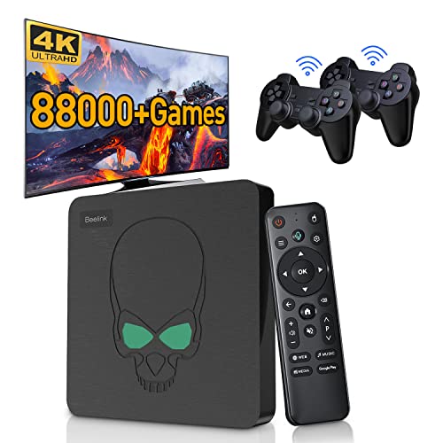 Kinhank Super Console X King,Retro Game Console with 88000+ Games,Compatible with Most Emulators,EmuELEC 4.5/Android 9.0/CoreE 3 Systems,4K UHD Output,2.4+5G WiFi, Voice Remote Control,2 Gamepads