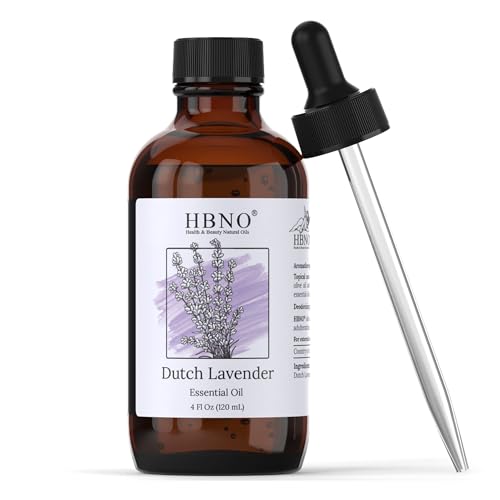 HBNO Dutch Lavender Essential Oil - Huge 4 oz (120ml) Value Size - Natural Lavender Oil - Perfect for Cleaning, Aromatherapy, DIY, Soap & Diffuser - Lavender Essential Oils