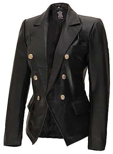 Decrum Casual Black Leather Womens Blazers - Leather Blazer Women | [1302352] Kim Black Blazer, S