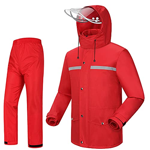 iCreek Rain Suit Jacket & Trouser Suit Raincoat for Men & Women Outdoor All-Sport Waterproof Breathable Anti-storm (L-USA, Red)